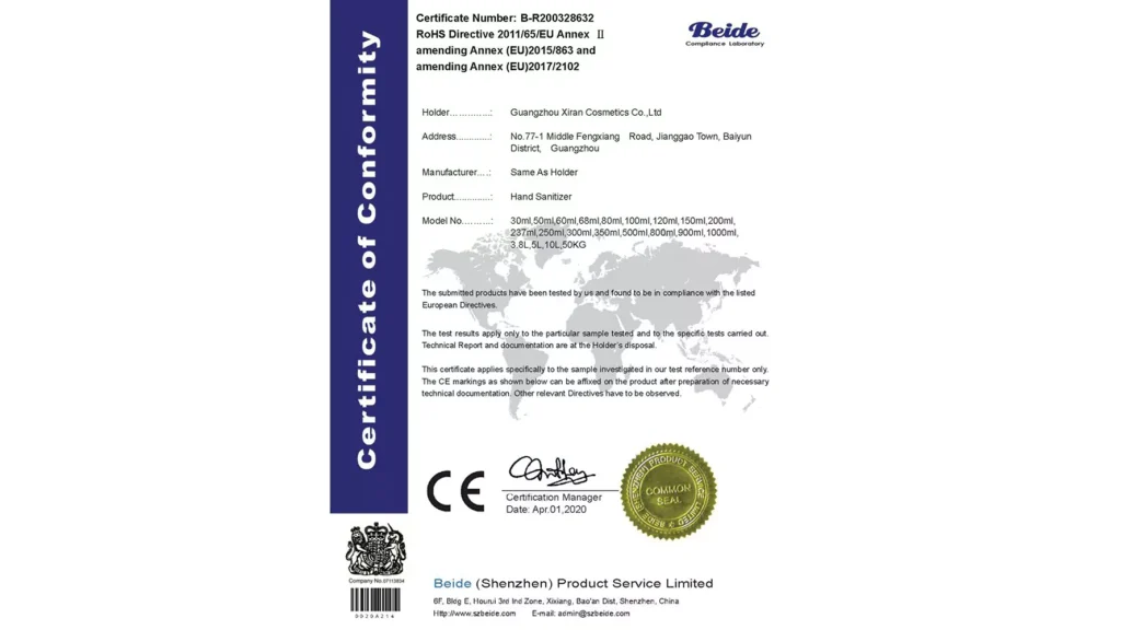 cosmetics certificates