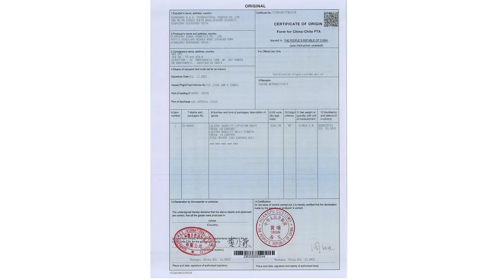 cosmetics certificates