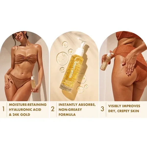 private label illuminating body oil with 24k gold for skin glow