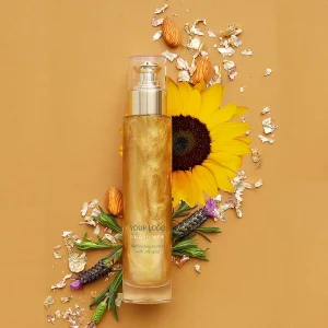 private label illuminating body shimmer oil with 24k gold