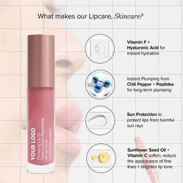private label lip sun protection spf 28 plumping lip oil