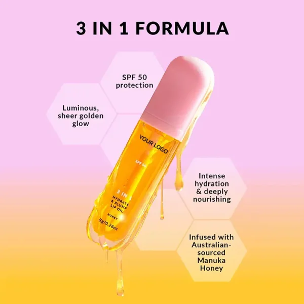 private label spf50 3 in 1 hydrating plumping spf lip oil