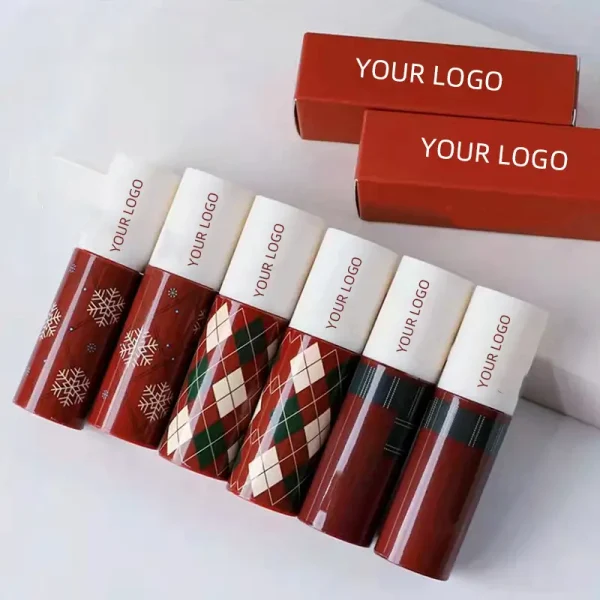 private label custom christmas winter matte red velvet lipstick set
