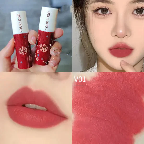 private label custom christmas winter matte red velvet lipstick set