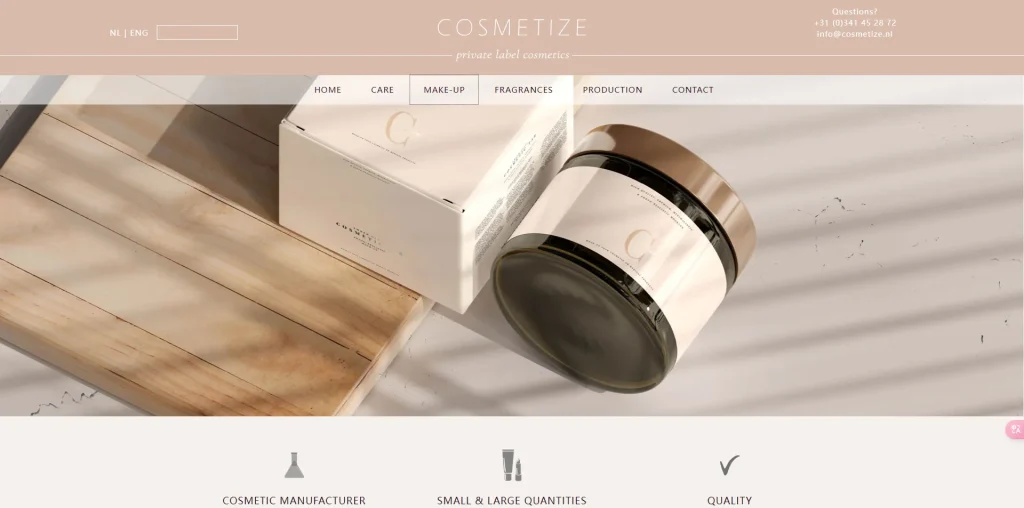 Screenshot of Cosmetize website featuring cosmetics.