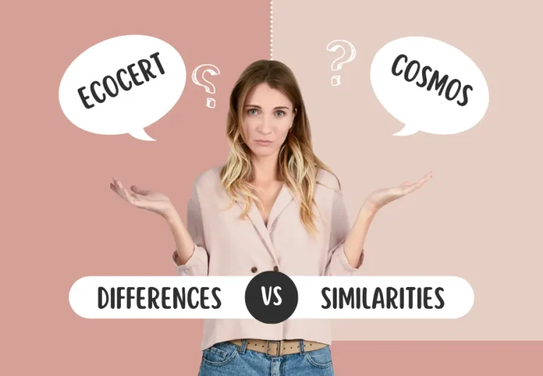 comparing ECOCERT and COSMOS certifications, labeled Differences vs Similarities.