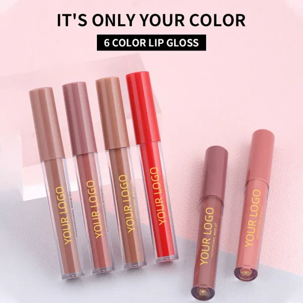 Six tubes of lip gloss in varying colors with the text 'It's Only Your Color' and '6 Color Lip Gloss'.