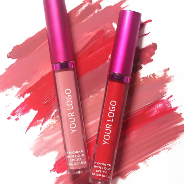 Two tubes of Lip & Cheek Tint in pink and red shades with brushstroke backgrounds.