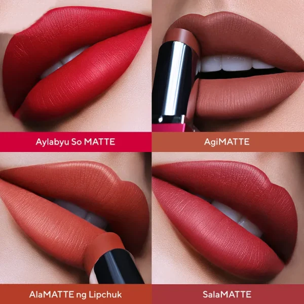 Four close-up images showing different Tinted Lip Balm shades on lips labeled.