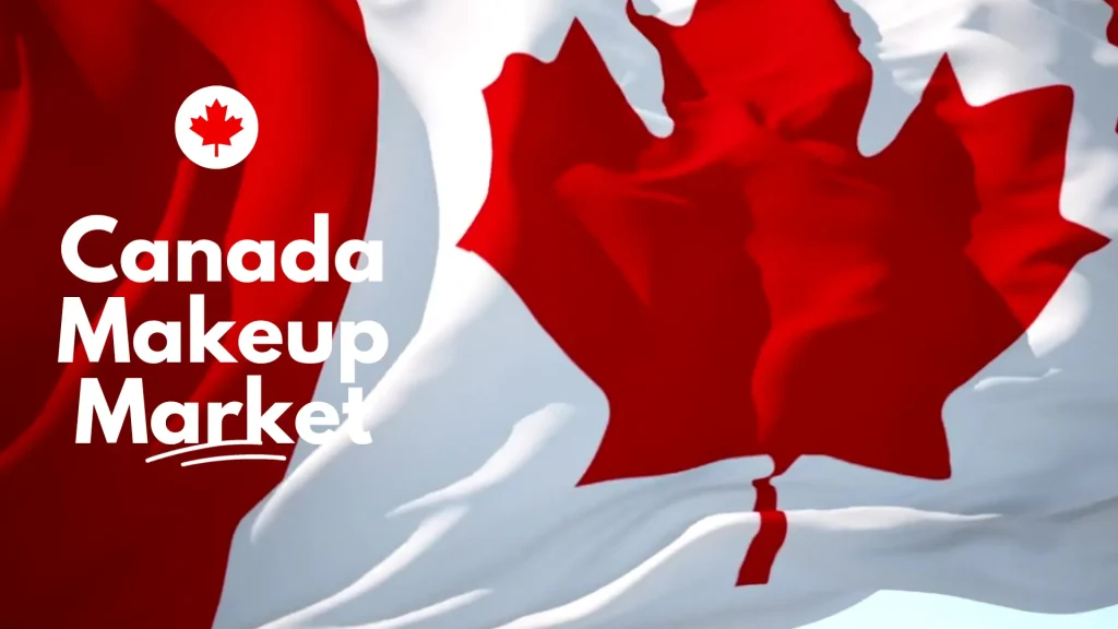 Rippled Canadian flag with text 'Canada Makeup Market'.