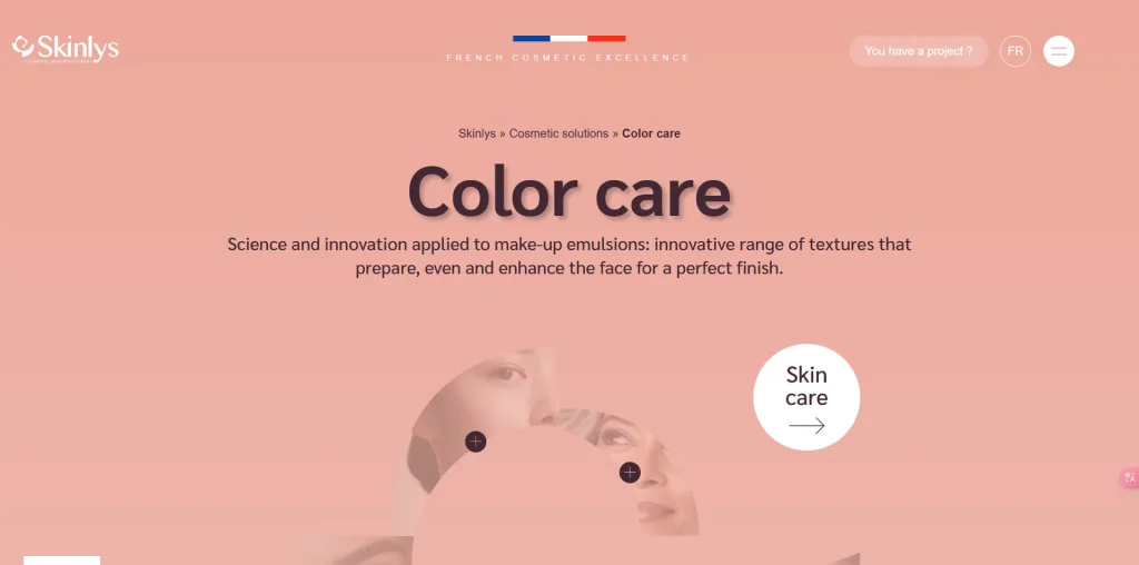 Skinlys Color Care cosmetics advertisement with emphasis on innovation in makeup emulsions.