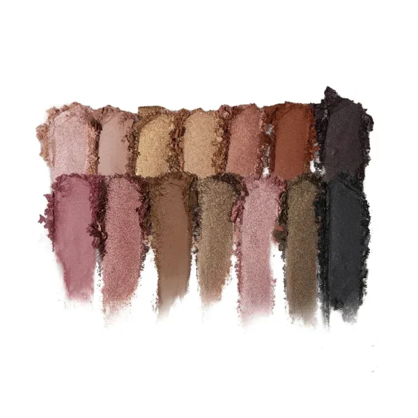 Various eyeshadow shades and textures displayed in swatches