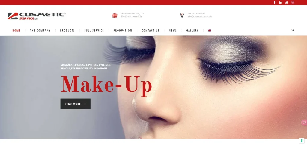 Website screenshot showcasing Cosmetic Services' header and menu options.