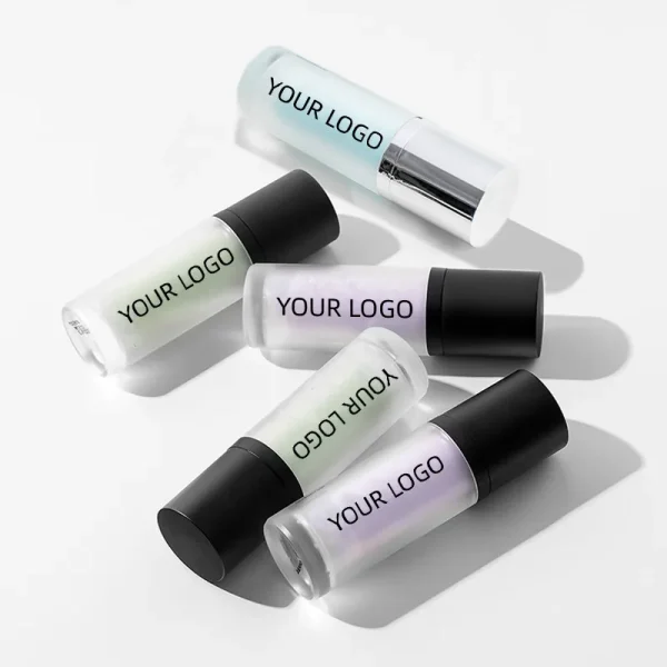 Five empty cosmetic bottles with customizable logo displayed on them