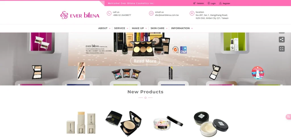 Ever Bilena website screenshot showcasing various cosmetic products