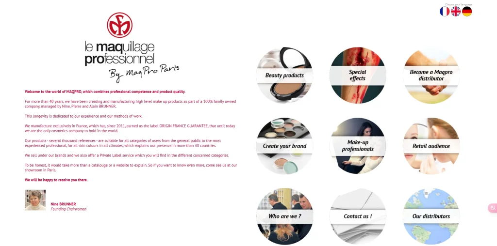 MaqPro Paris homepage showcasing professional makeup products and services