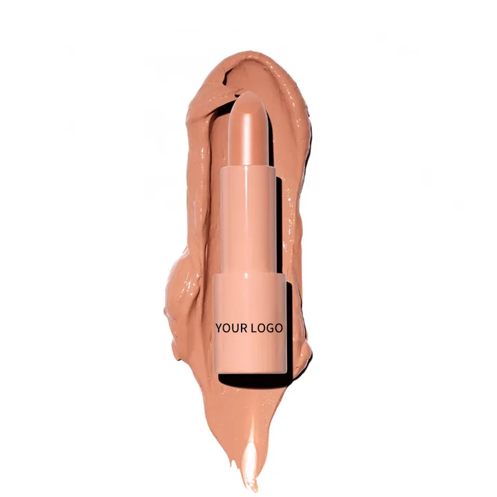 A nude colored lipstick with a matching smear backdrop labeled 'Your Logo'.