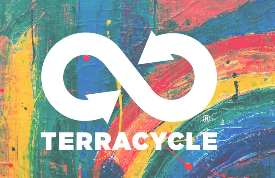 Terracycle infinity arrow logo on colorful painted background