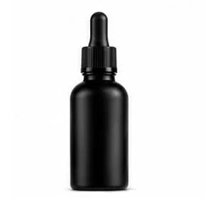 A sleek black dropper bottle with a screw-top lid and dropper, ideal for essential oils or other liquid products.