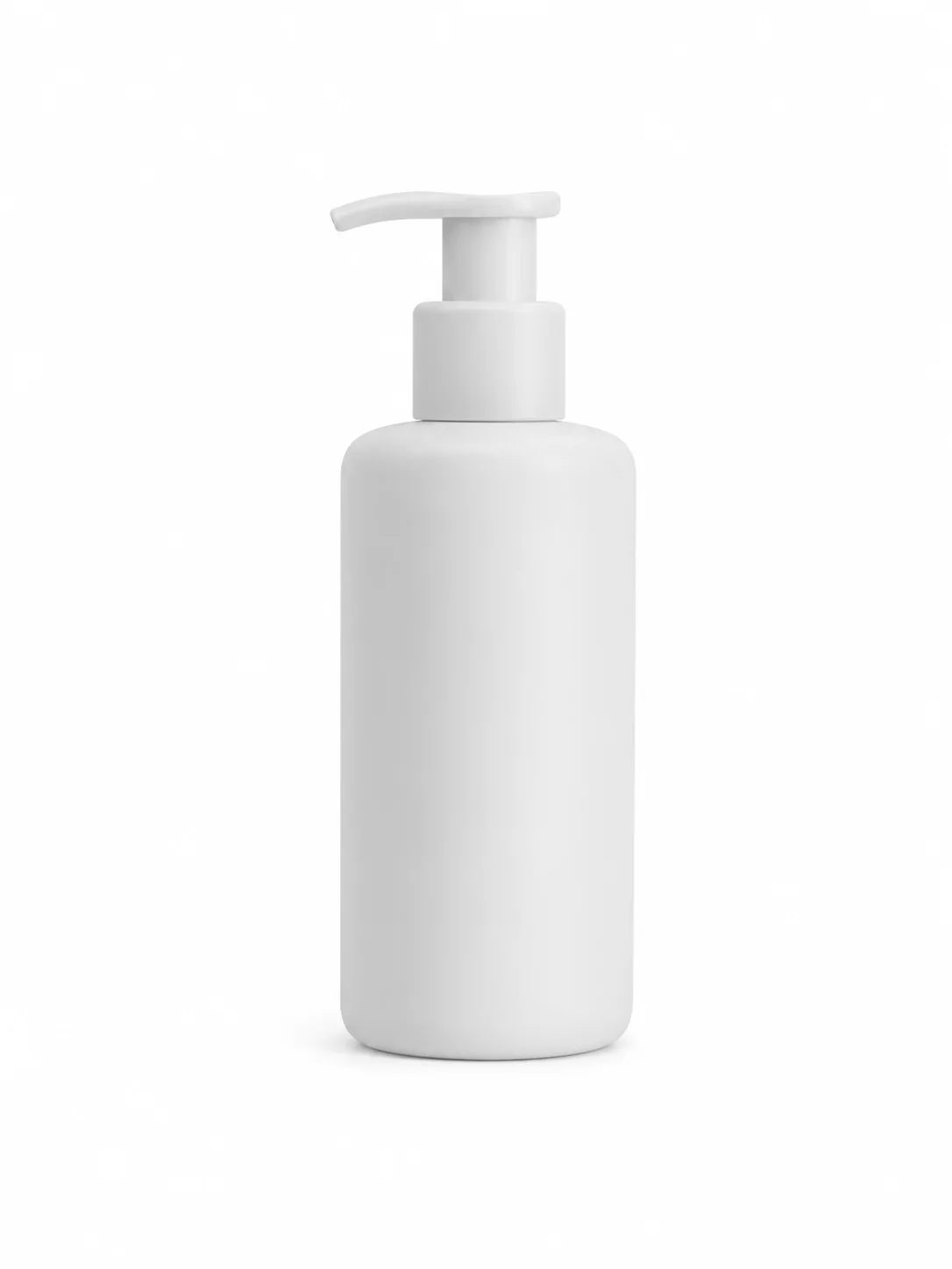 A simple white pump bottle designed for dispensing liquid products, set against a clean, white background.